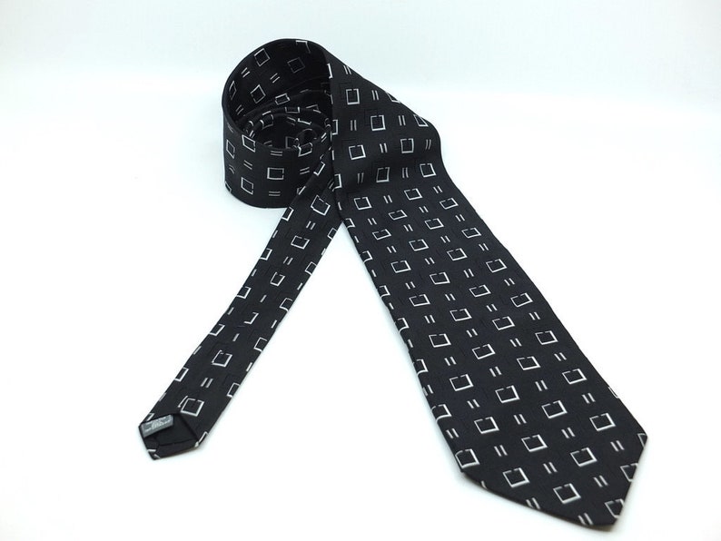 Vintage Lord & Taylor Metropolitan Tie X-long 4 inch wide tip black brocade 1990s image 1