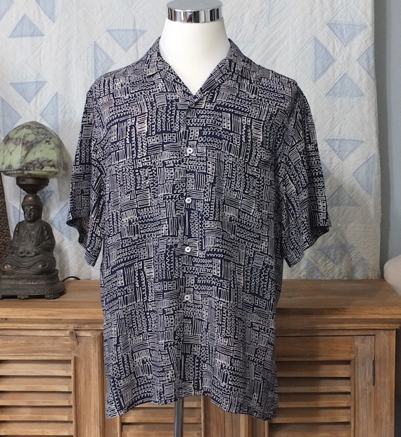 Pre-owned, Vintage Brioni Men's Rayon Shirt - Navy and Sand