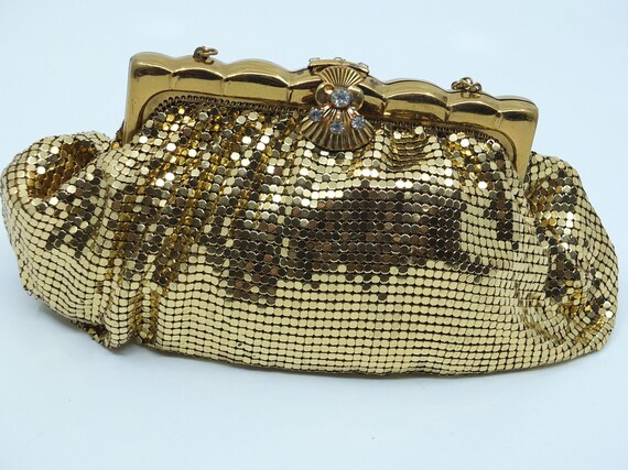VINTAGE 1940s - Gold wash mesh bag with rhineston… - image 4