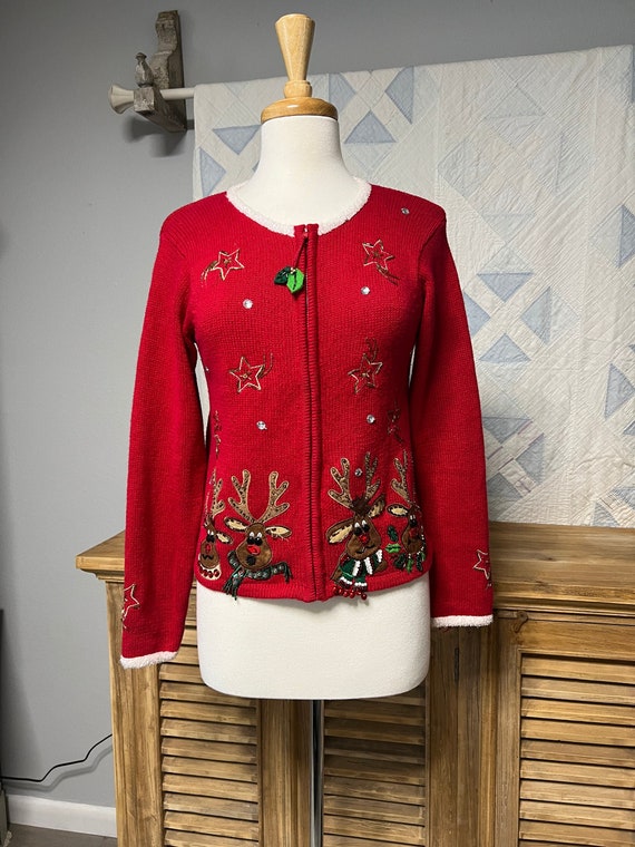 Vintage Tiara Girls Ugly Christmas cardigan sweat… - image 1