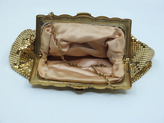 VINTAGE 1940s - Gold wash mesh bag with rhineston… - image 2