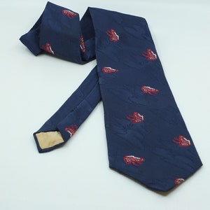 Vintage 1970s Novelty Necktie: Navy Brocade with Red Frogs