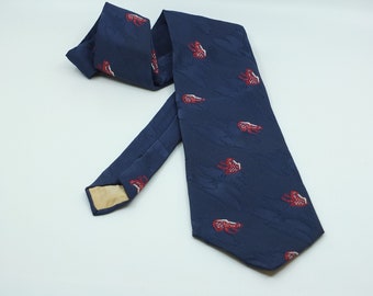 Vintage 1970s Novelty Necktie: Navy Brocade with Red Frogs