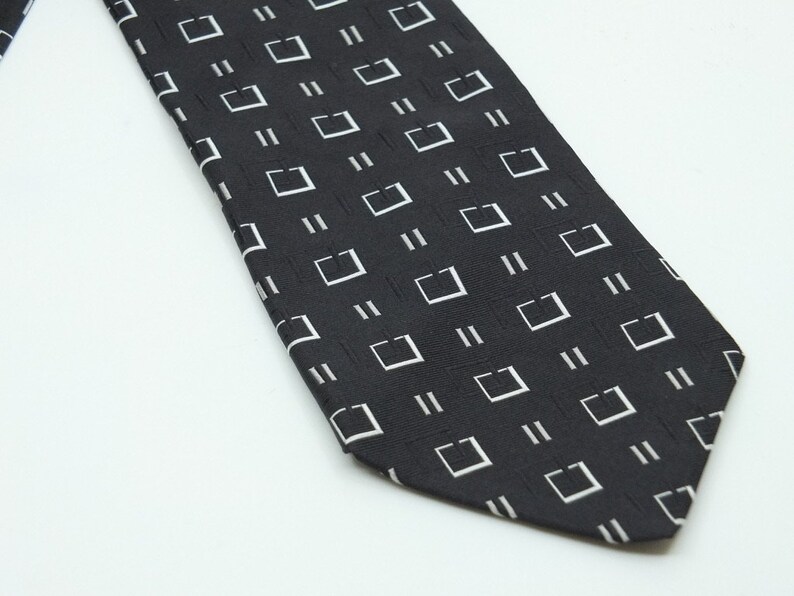 Vintage Lord & Taylor Metropolitan Tie X-long 4 inch wide tip black brocade 1990s image 3