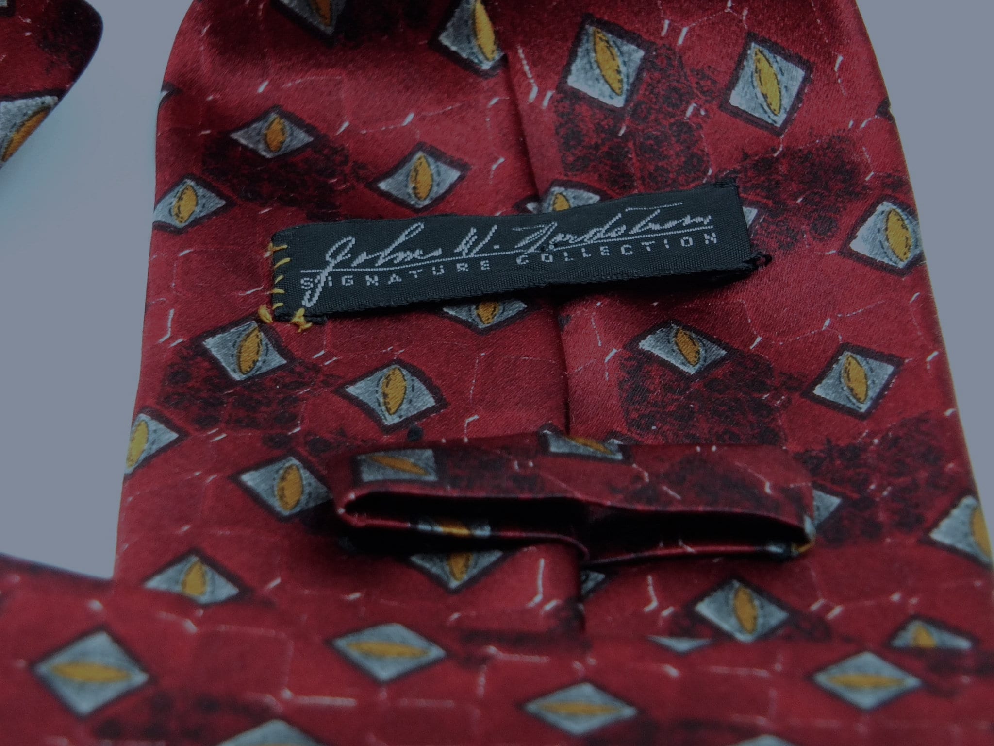 Vintage John W. Nordstrom Silk Tie: Red Diamond Grid, Photo  John W. Nordstrom Silk Tie Men’s 62” Red White Blue Woven Geometric Wide New main image 0