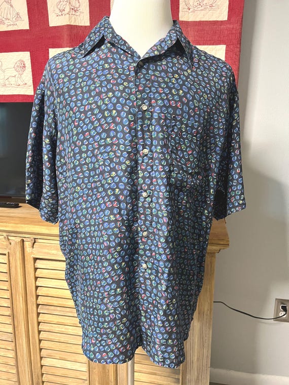 Perry Ellis, Vintage Perry Ellis Silk Shirt: 1980s Graphic Print, Size Large