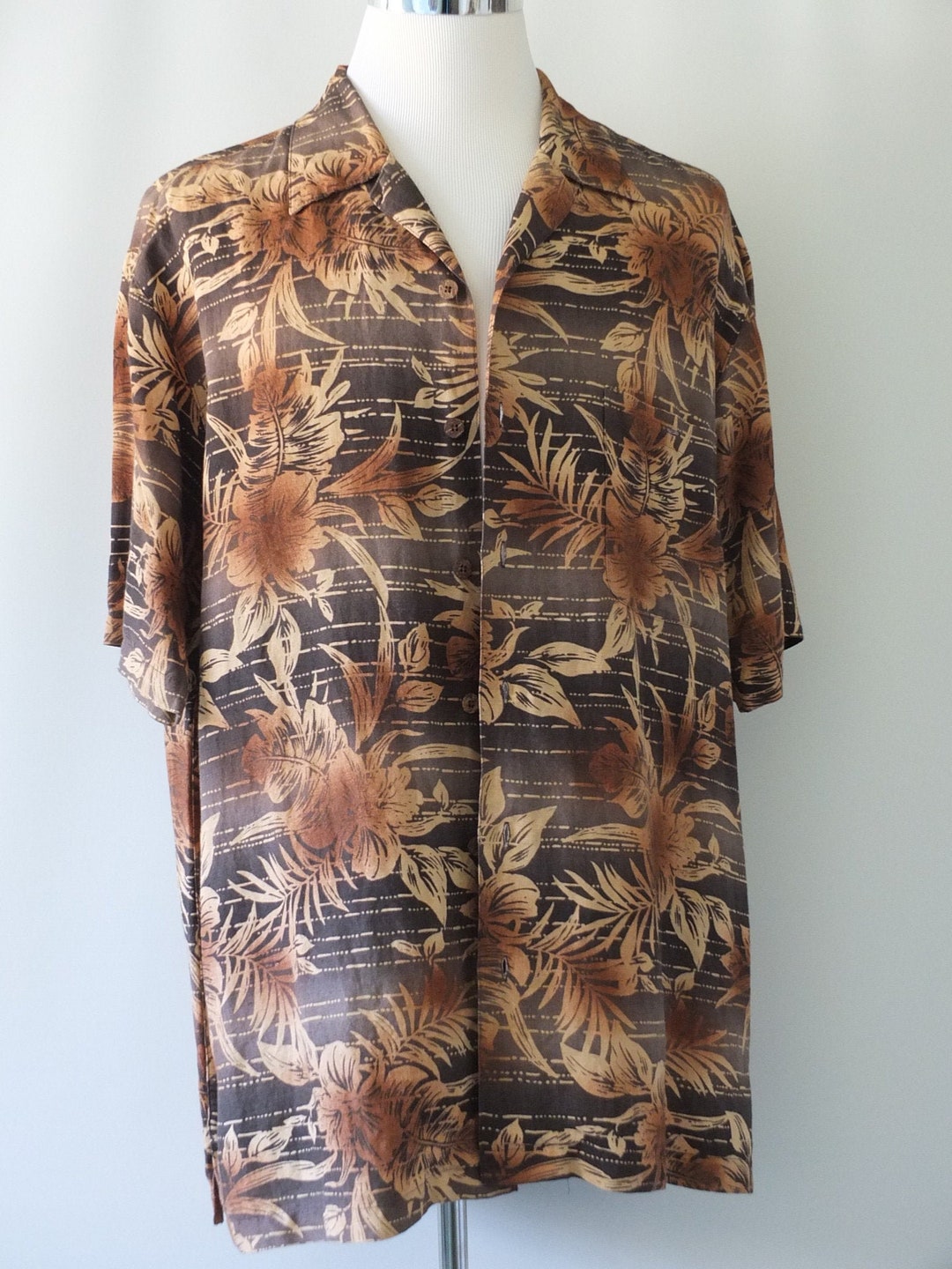 Chemise pour homme Tropical des Caraïbes - Bruns café avec feuilles de