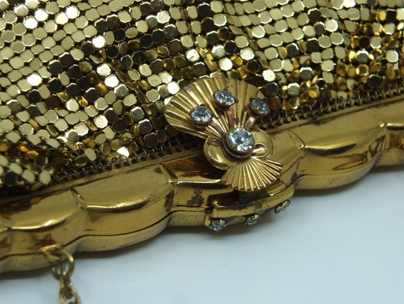 VINTAGE 1940s - Gold wash mesh bag with rhineston… - image 5