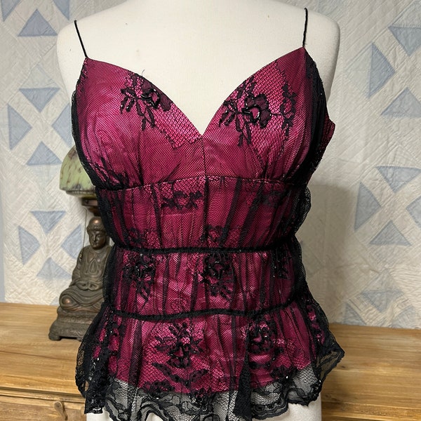Like new, pre-owned, ABS Evening by Allen Schwartz, camisole (cami) top - Pink and black- Size 6 - Gypsy Bohemian Saloon