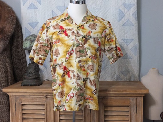 VINTAGE Hawaii Tropical Men's Shirt - "surf board… - image 1