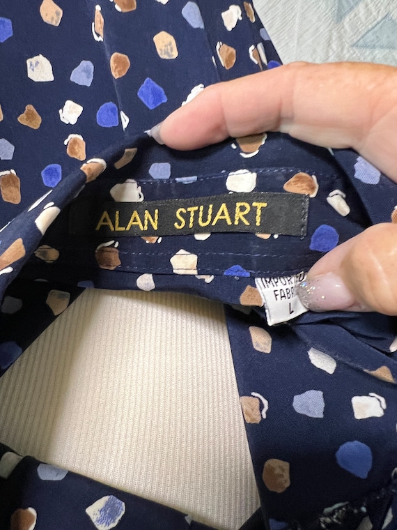 Vintage 80s Alan Stuart Shirt: Navy Blue Splotch … - image 5