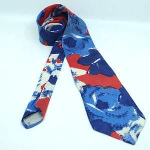Vintage YSL Silk Tie: 1970s Abstract Red White Blue Design