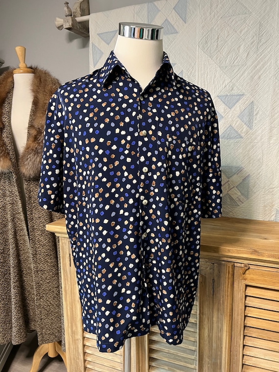 Vintage 80s Alan Stuart Shirt: Navy Blue Splotch … - image 1