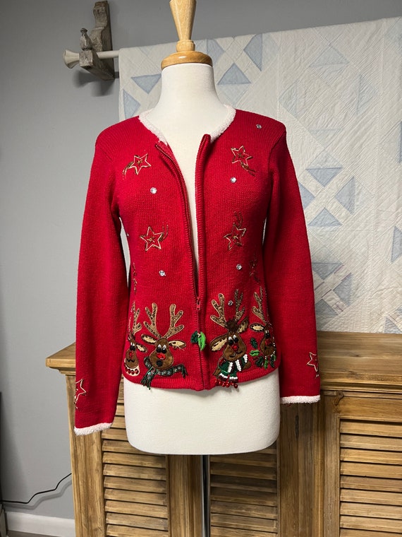 Vintage Tiara Girls Ugly Christmas cardigan sweat… - image 2