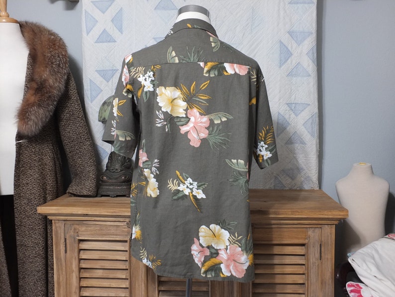 Foliage Tropical Men's Shirt Tropical flowers linen/rayon blend Large image 3