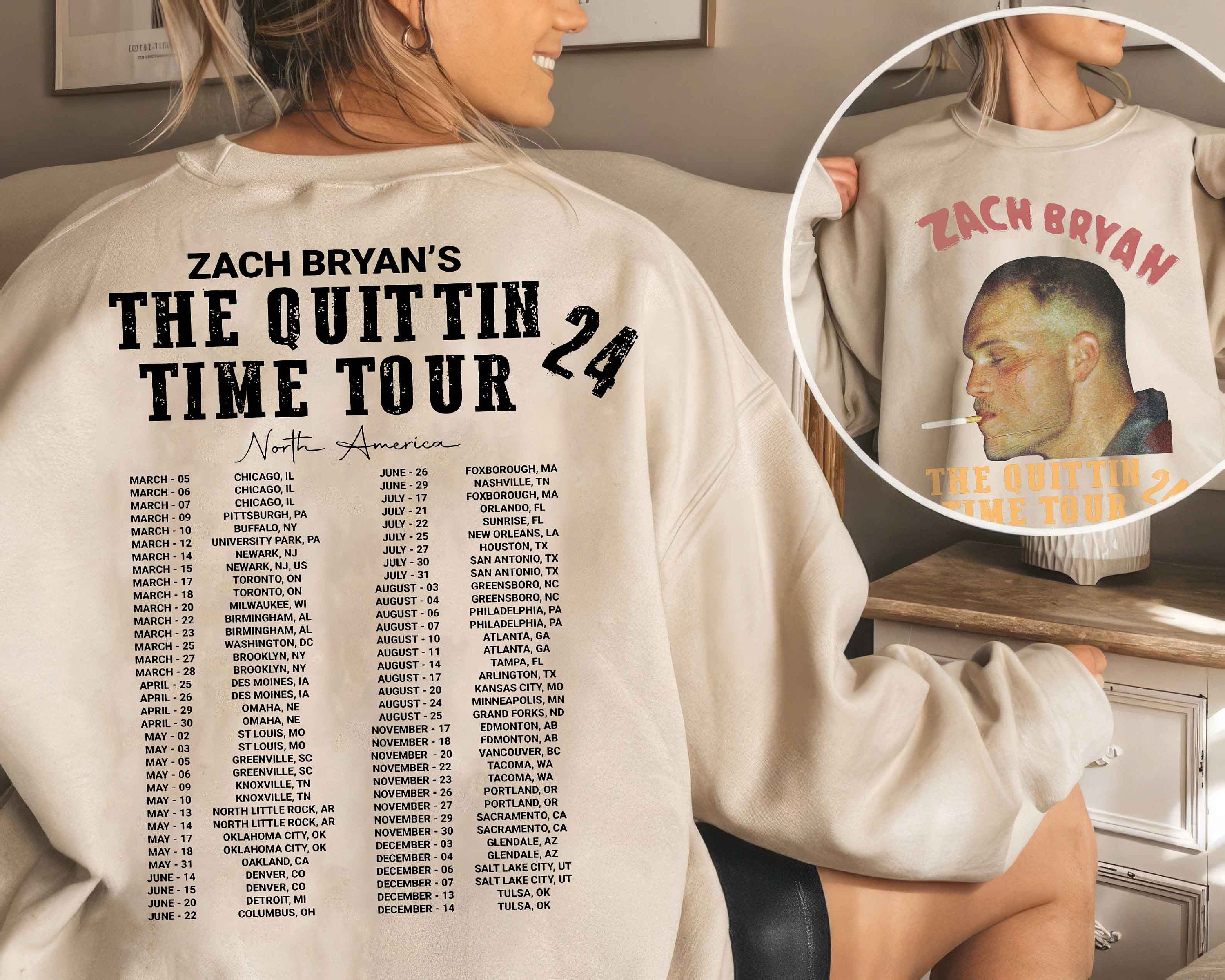 Zach 2024 Tour Shirt, The Quittin Time 2024 Tour Shirt,Graphic Bryan's Sweatshirt