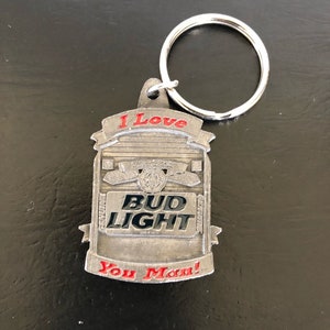 1996 Pewter Budweiser - Bud Light - Key Chain Heavy & Solid New Condition Vintage
