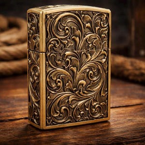 vintage-style lighter featuring a 3D embossed red rose design. image 2