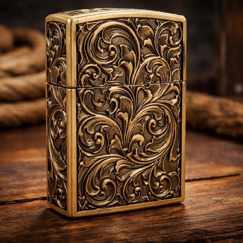 vintage-style lighter featuring a 3D embossed red rose design. image 2