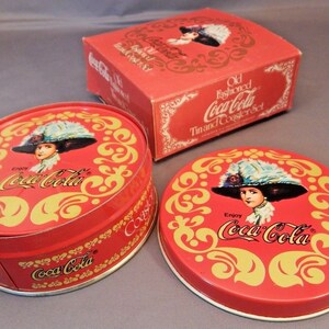 Vintage 1990s Coca-Cola---Old Fashioned Tin & Coaster Set---6 Coasters---Original Box---