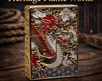 Brass Dragon Lighter With Heavy Armor 3D Engraving Design on all sides  New And Unfired