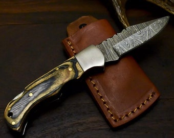 Custom Handmade Damascus Pocket Back-Lock Pocket Folding Knife | HARD WOOD