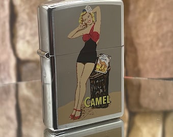 1997 Zippo Camel Cigarettes Brush Chrome 1950’s Pin-Up Z290 RARE