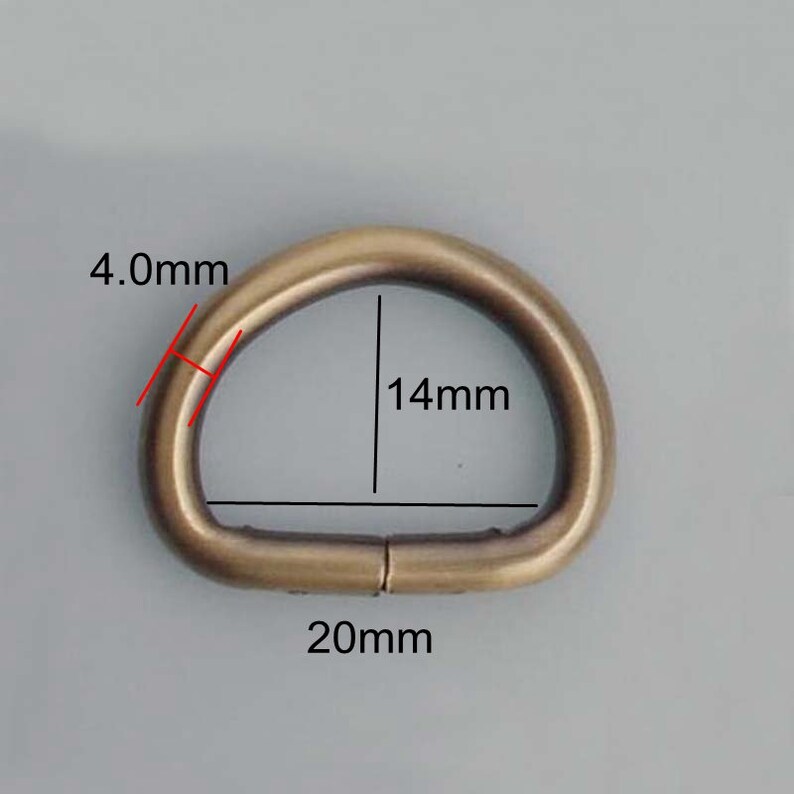 100pcs 4.0mm 20mm 34 inch inside brushed antique brass open d ring hardware metal d-ring for handbag