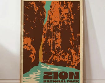 Zion Narrows Poster | Mid Century Utah Landscape Wall Art
