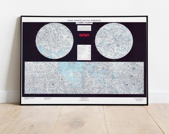 Vintage 1979 NASA Lunar Chart Poster | Apollo Era Moon Surface Map