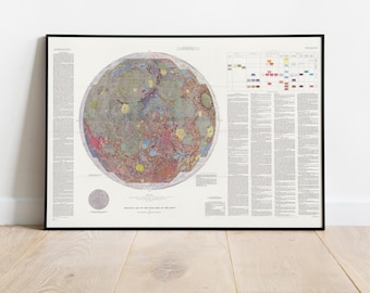 1971 NASA Geologic Moon Map | Apollo Era Lunar Surface Space Wall Art