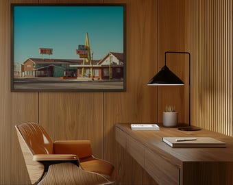 Vintage Motel Photo Print: Retro 1950s A-Frame Sign, Americana Wall Art