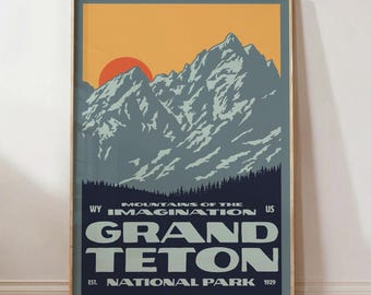 Grand Teton National Park Poster | Vintage WPA Style Wall Art
