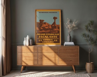 Toadstool Hoodoos Poster | Grand Staircase Escalante WPA Style Travel Poster Utah Desert Wall Art