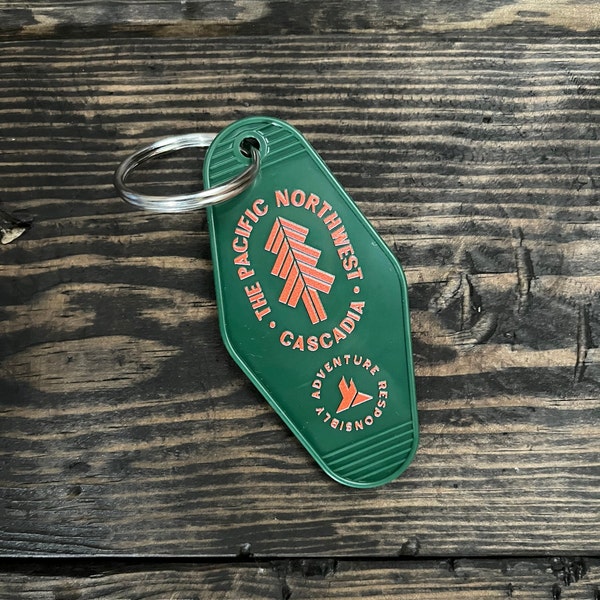 Pacific Northwest Retro Motel Key chain | Camping Hotel key tag Camping Key Fob