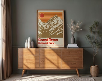 Grand Teton National Park Poster | Mid Century Modern Wyoming Landscape Print