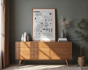 Vintage 1969 Apollo Command Module Control Panel Drawing | NASA Block II Spacecraft Poster