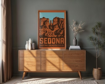 Sedona Cathedral Rock Poster | Mid Century Modern Desert Wall Art