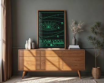 Retro Solar System Poster, CRT Space Display, Heliocentric Orbit Map, Vintage Sci Fi Wall Art, Astronomy Print, Planet Diagram