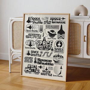 Space Shuttle Collage Poster | Retro 1980s STS Mission Logos, Space Program Art (Print)