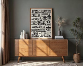 Retro NASA Space Shuttle Logos Poster | 1980s Mission Patch Style Wall Art