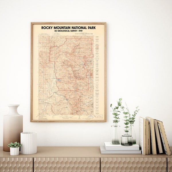 Rocky Mountain National Park Poster | Vintage 1919 USGS Map