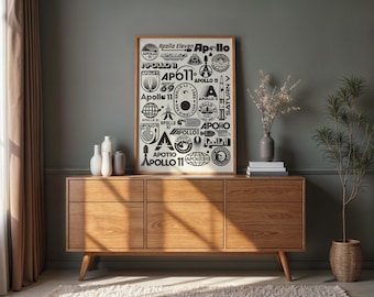 Apollo 11 Logo Poster | Retro Moon Landing Collage Wall Art