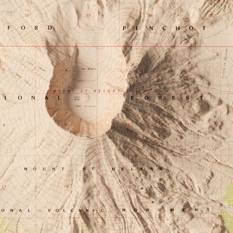 Mount St Helens Topographic Map Print | 1983 USGS Shaded Relief - Etsy