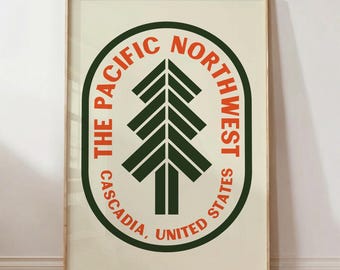 Pacific Northwest Retro Pine Poster | Mid Century Cascadia Wall Art Print