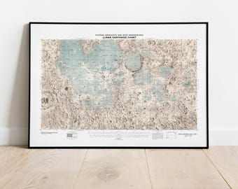 1976 NASA Lunar Earthside Chart | Apollo Era Moon Map Wall Art