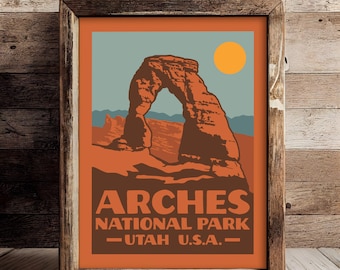 Arches National Park Wall Art | Delicate Arch WPA Poster | Utah Wall Decor | National Park Gift | Vintage Travel Print