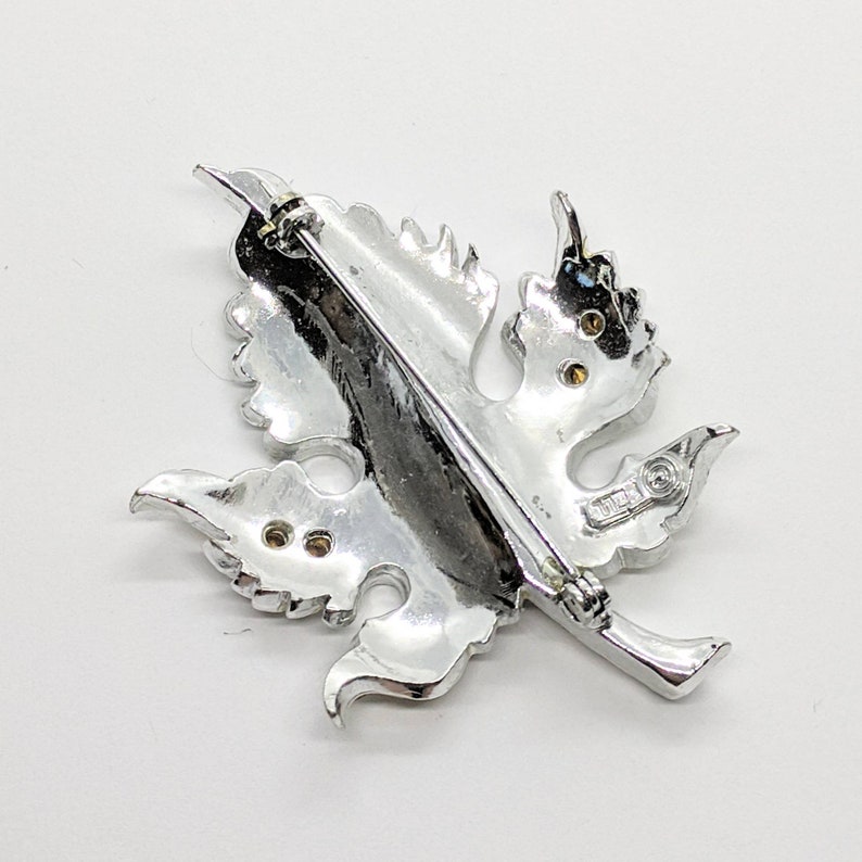Autumn Winter Vintage Costume Jewelry Clear Crystal Rhinestones Fall Leaves Brooch Signed by PELL