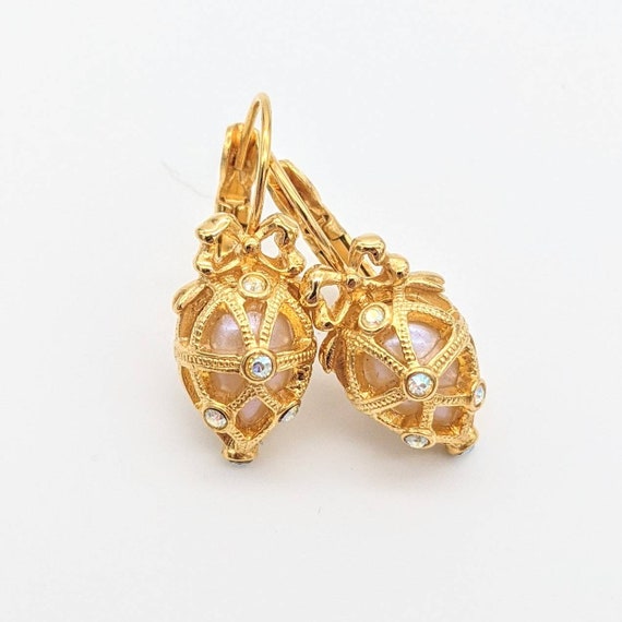 Joan Rivers Faberge Egg earrings - signed gold ton