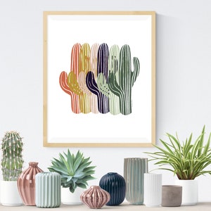 Colorful Cactus Print, Cactus Poster, Desert Decor, Burnt Orange, Chartreuse, Original Art, Printable Cactus Art, Digital Print Cactus